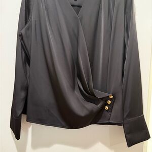 Donna Karan Elegant Black Blouse with Gold Accents